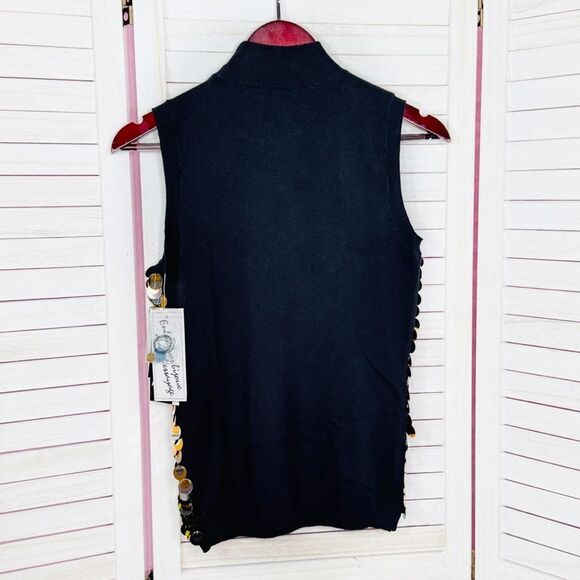 Peter Nygard Dangle Fish Scale Sequins Mock Neck Sleeveless Sweater Black PS - Picture 8 of 12